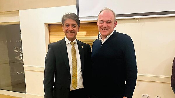 Khalil Yousuf and Lib Dem leader Ed Davey