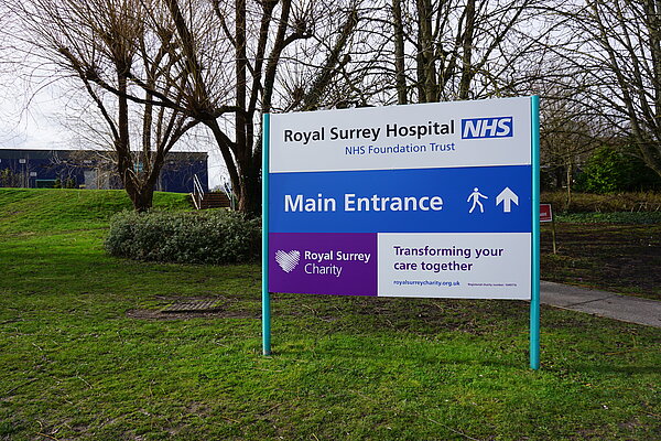 Royal Surrey Hospital sign